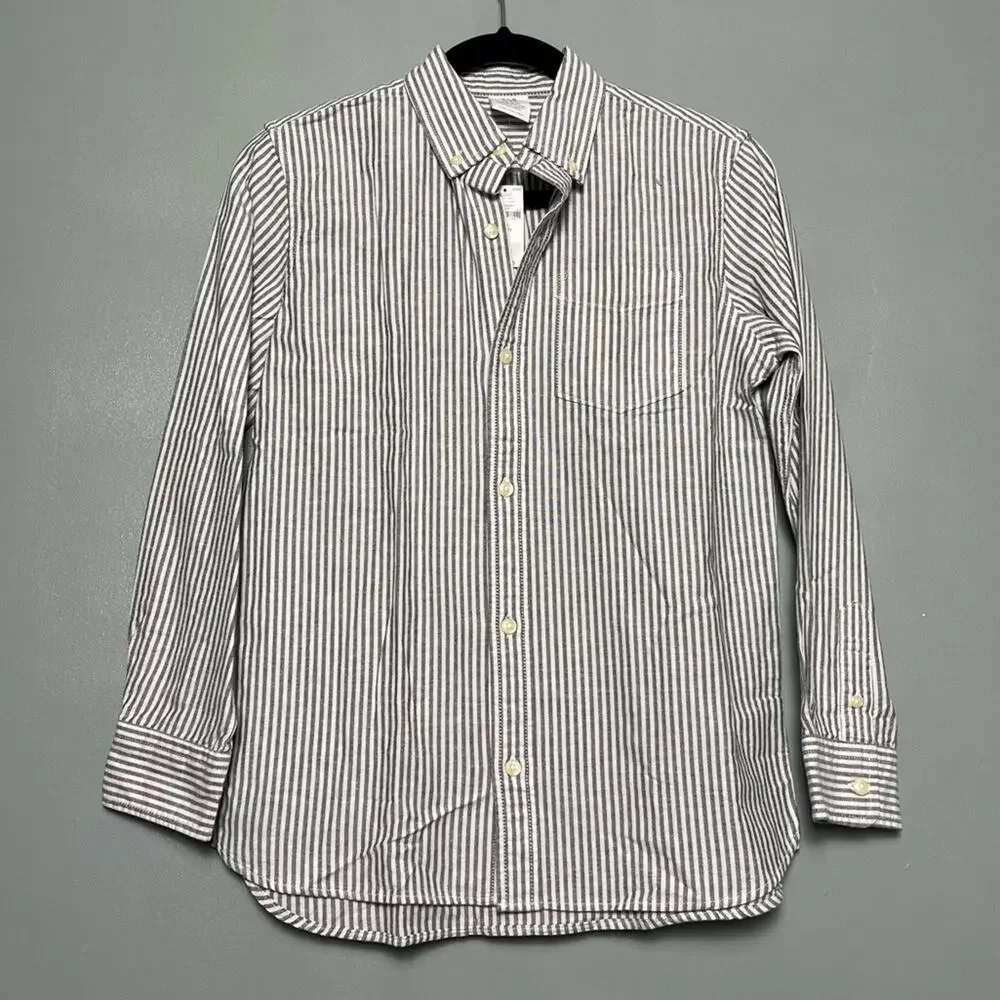 NWT Gap Kids Organic Cotton Gray Striped Button Down Long Sleeve Shirt Boy’s XL